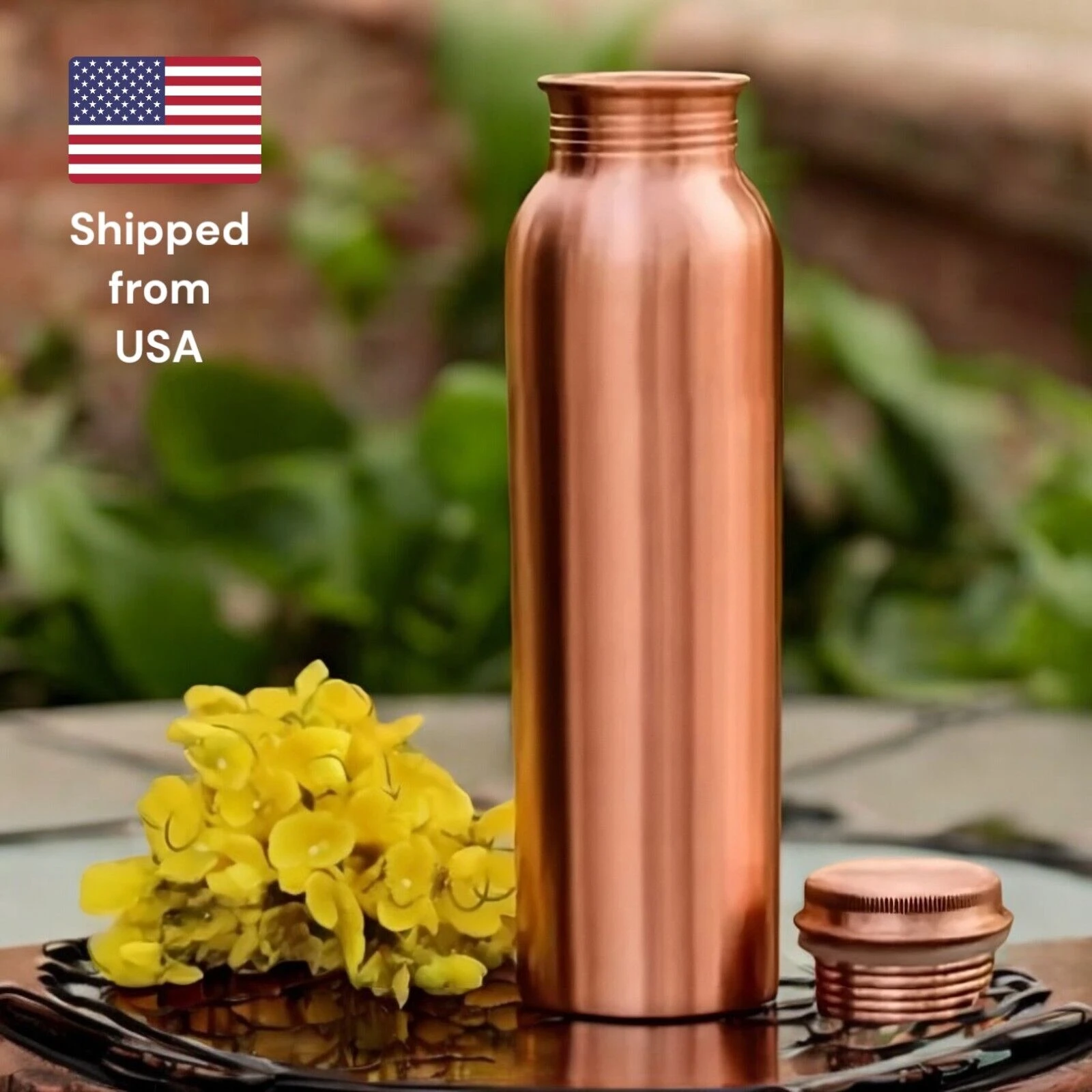 100% Pure Copper Water Bottle 32oz Leak Proof Lid. Free Extra Silicone Ring USA.