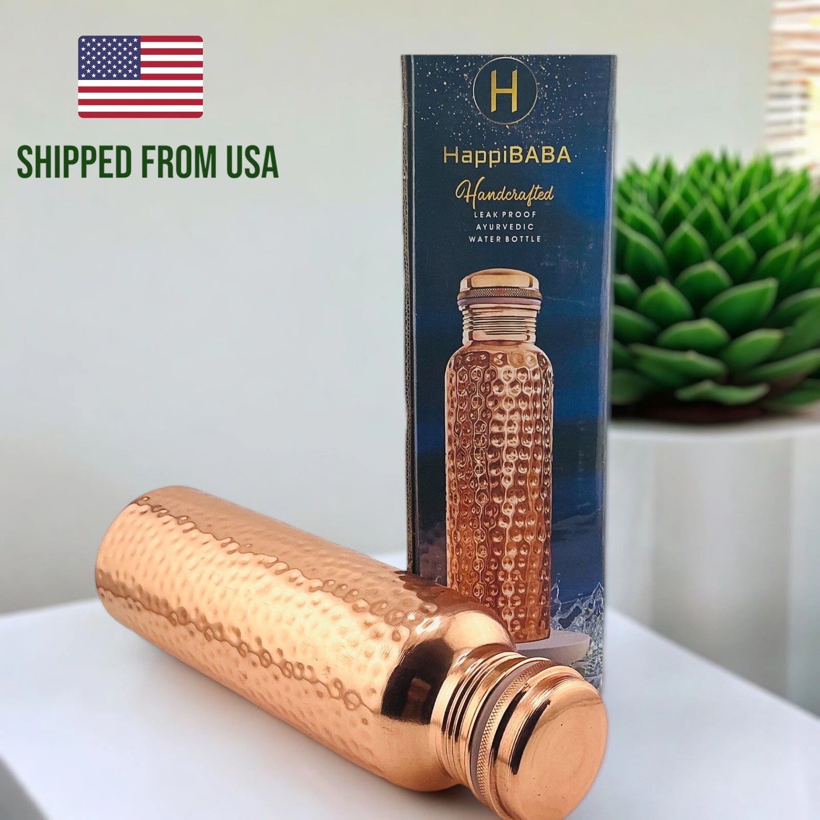 Pure Copper Ayurvedic Water Bottle 32oz Leak Proof Lid w/Extra Silicone Ring
