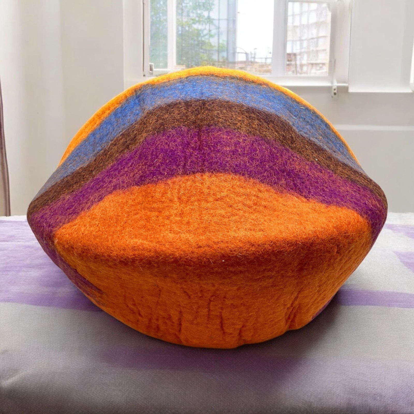 Rainbow Felted Wool Cat Cave Bed – LG Handmade Cozy Pet House for Kittens & Cats