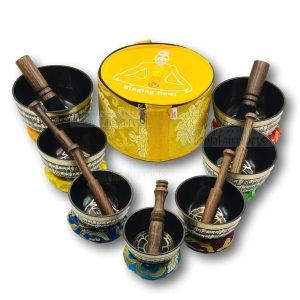 Tibetan Healing Singing Bowl Set of 7 Chakra Colored Sound Meditation Bowl.