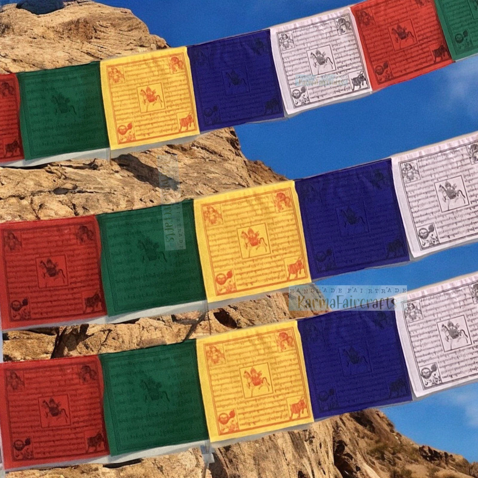 Tibetan Wind Horse Prayer Flags. Authentic 100% Cotton 10 Flags Pack. 7x8 inches