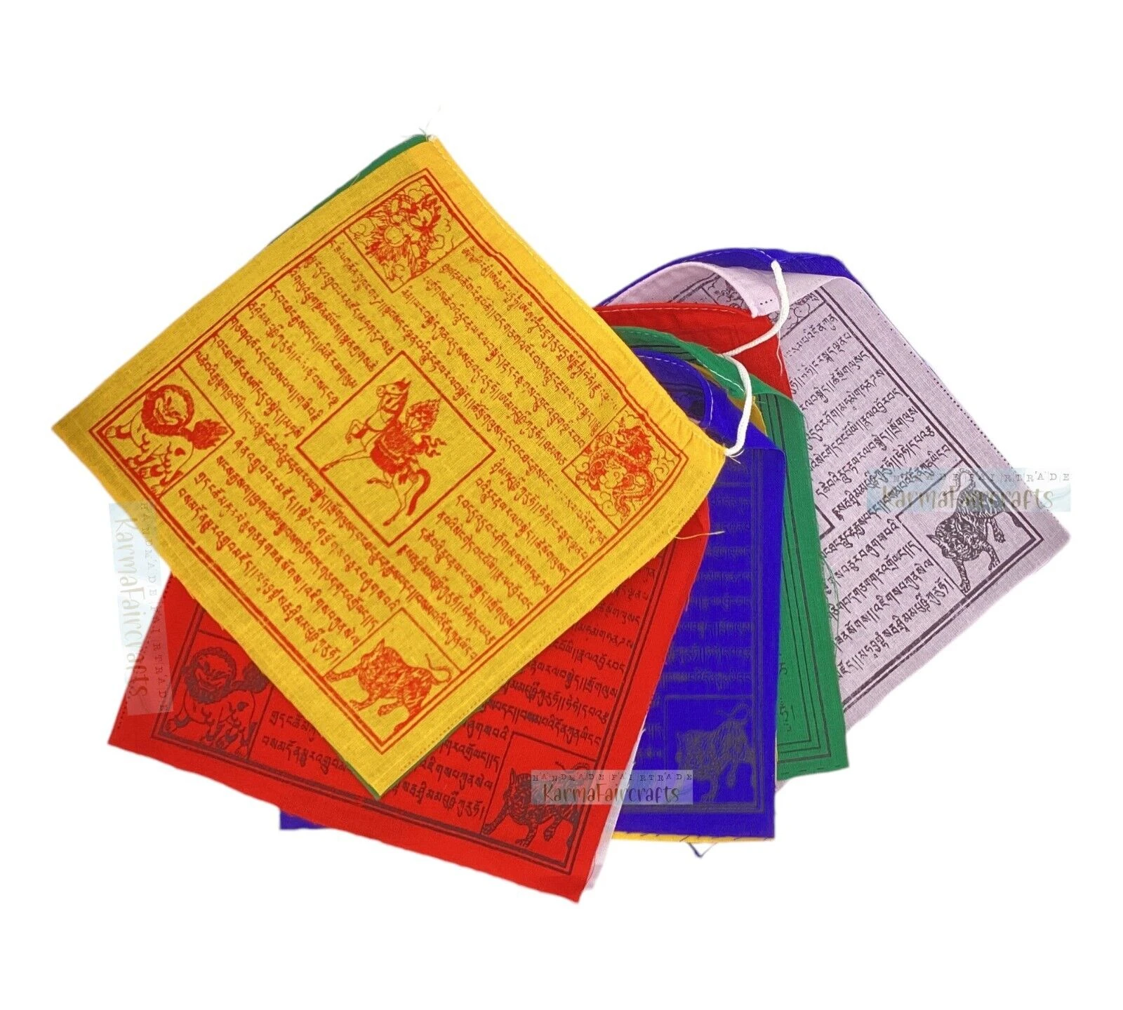 Tibetan Wind Horse Prayer Flags. Authentic 100% Cotton 10 Flags Pack. 7x8 inches