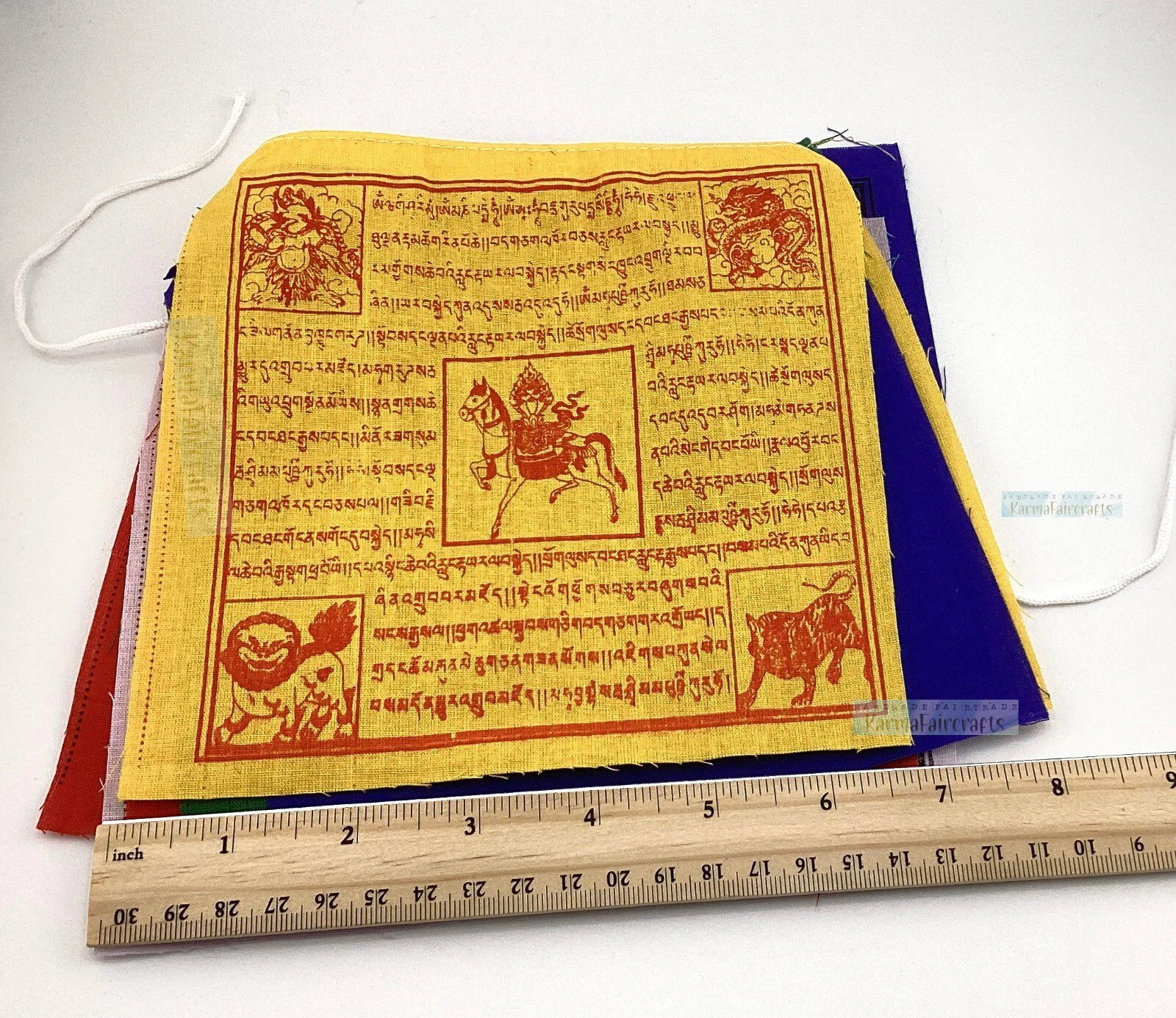 Tibetan Wind Horse Prayer Flags. Authentic 100% Cotton 10 Flags Pack. 7x8 inches