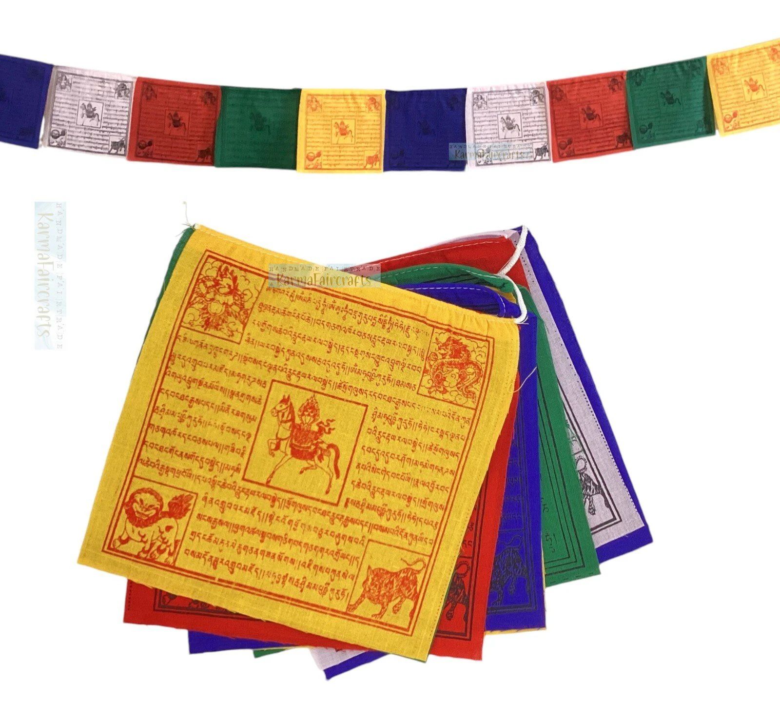 Tibetan Wind Horse Prayer Flags. Authentic 100% Cotton 10 Flags Pack. 7x8 inches